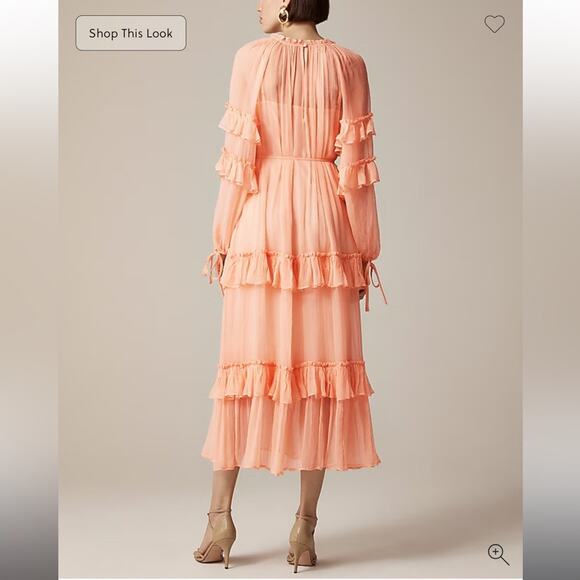 J.Crew Tiered ruffle dress in chiffon Glowy Peach - Picture 2 of 9